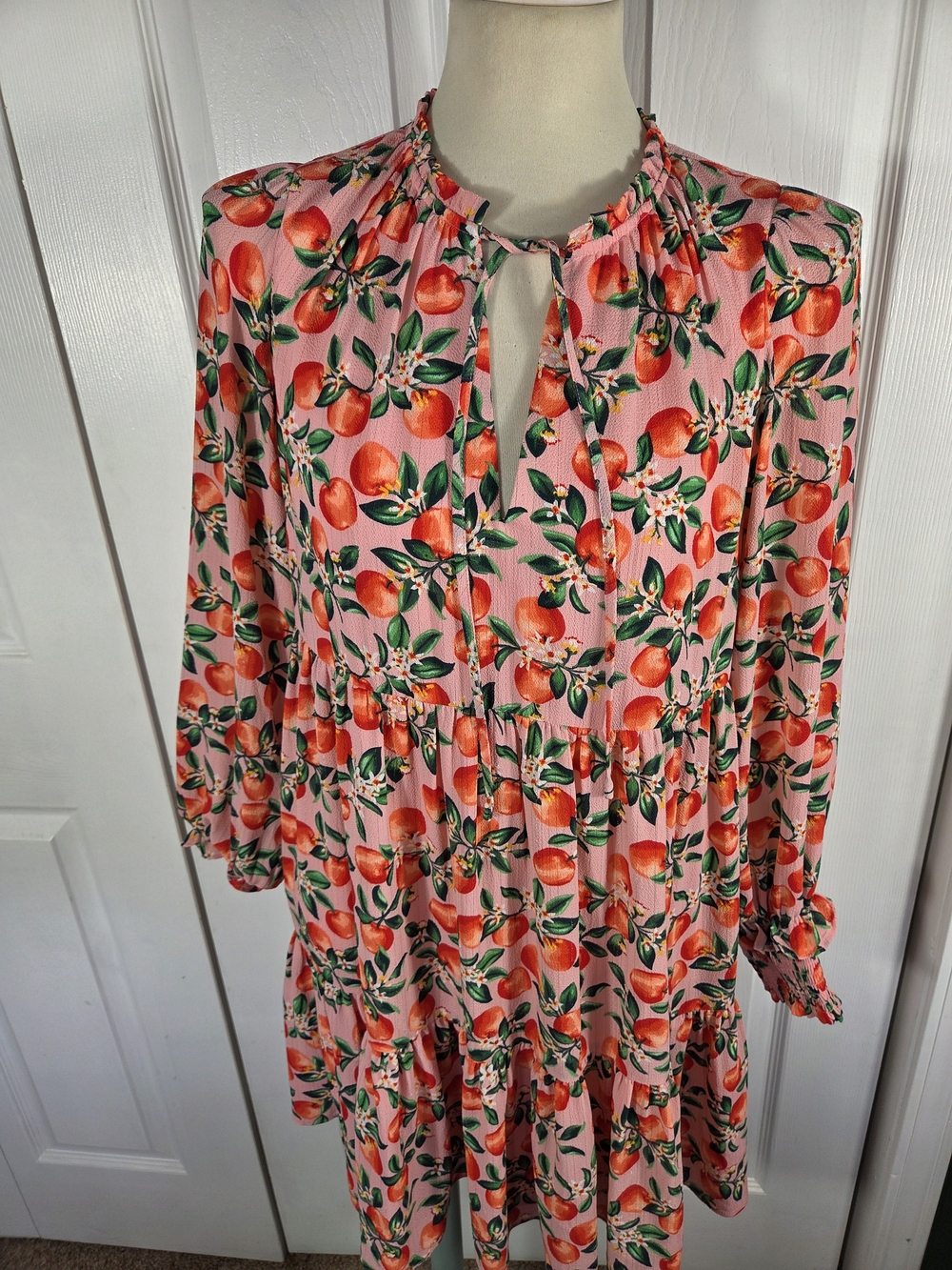 Draper James Peach Orchard Print Tiered Mini Dress Small
